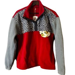 Green Bean Reloved Handmade Recycled Materials Leopard Fleece Pullover Sz XL